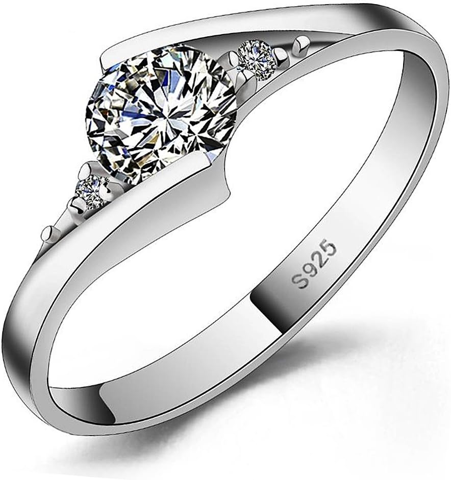 Meyiert 925 Sterling Silver Brilliant Round Cut Zirconia Eternity Promise Engagement Wedding Rings