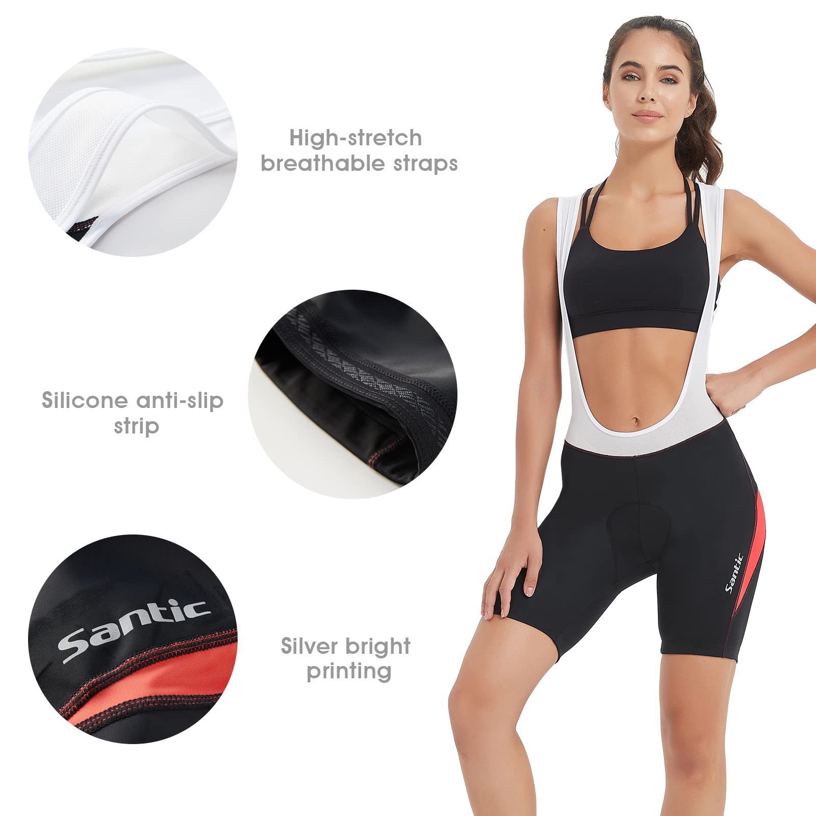 Santic Culote Bicicleta Mujer Acolchado Culotte Ciclismo Mujer Gel Pantalones Cortos Ciclismo