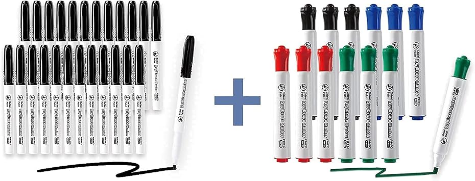 AIHAO 24 Pack Balck Dry Erase Markers & 24 Pack Assorted Colors Dry Erase Markers, White Board Marker for School, Home, Office Use