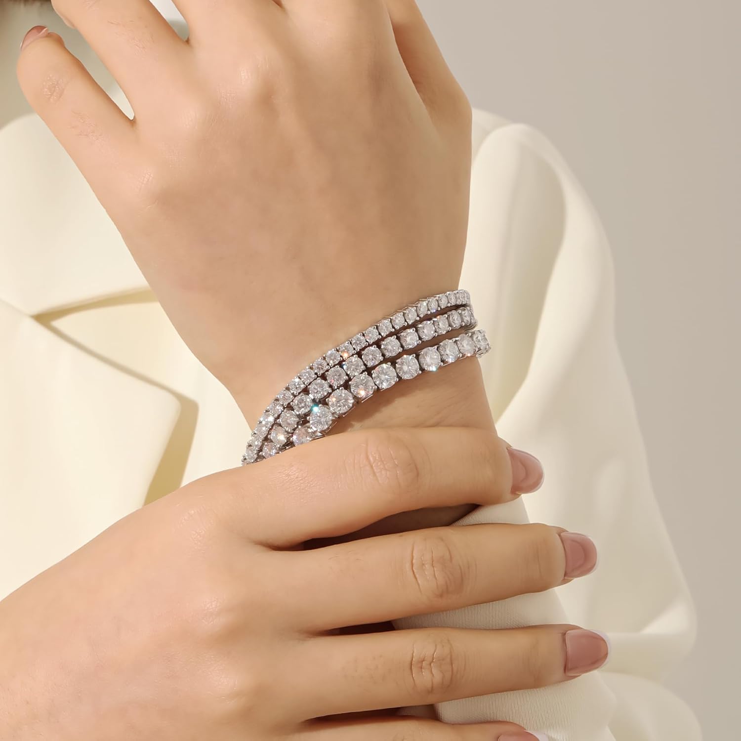 Moissanite Tennis Bracelet for Women - 18K White Gold Plated Silver - 2mm 3mm 4mm 5mm D Color VVS1 Moissanite - Double Safety Clasp,Hypoallergenic Men's Bracelets - Image 8