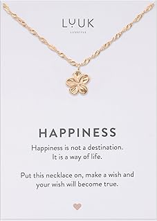 Collares de acero inoxidable con differentes colgantes y tarjeta HAPPINESS, joyas de mujer, amuletos de la suerte, idea de regalo
