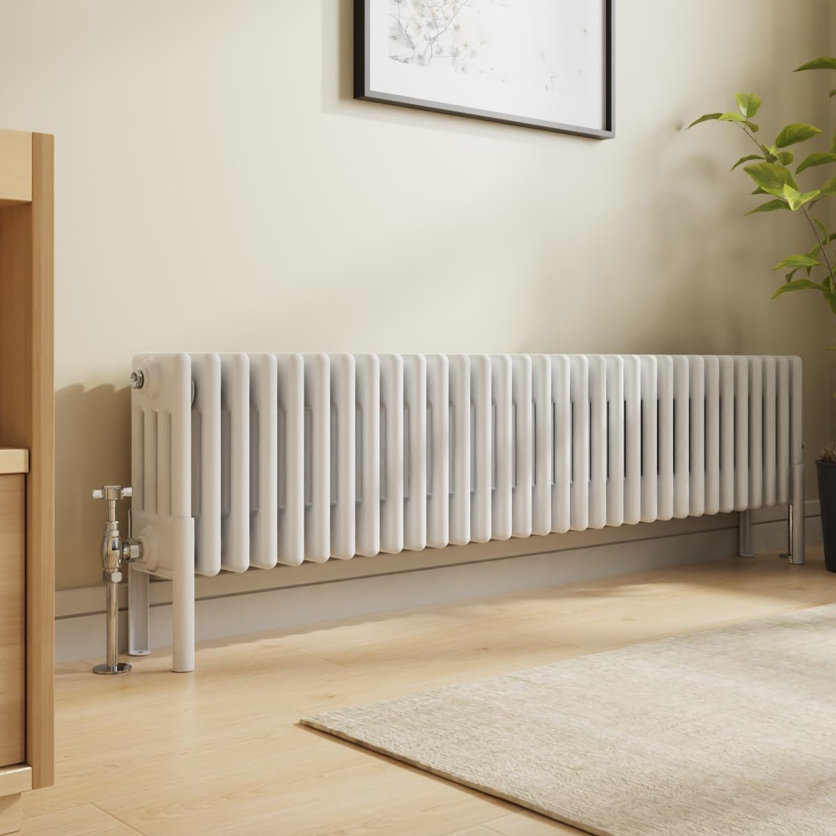 NRG Traditional 4 Column Horizontal Radiator 300x1460mm Gloss White Central Heating Radiators
