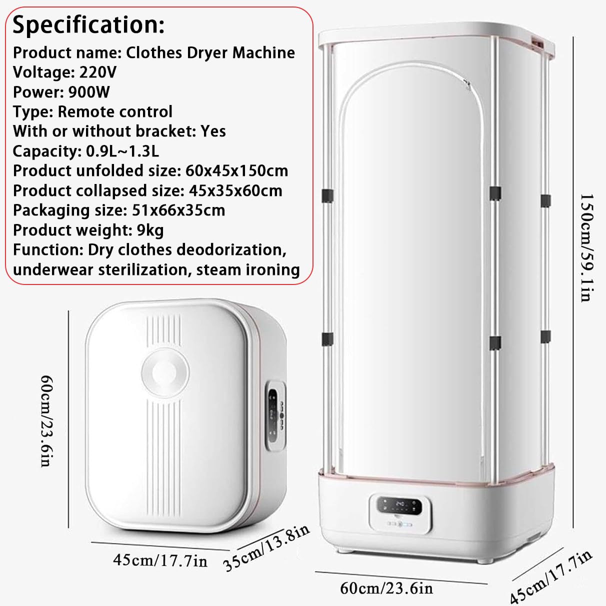 Generico Asciugatrice Portatile Automatica a Vapore per Stirare Facilmente, Design Pieghevole, Funzionamento con Un Solo Tasto per Uso Domestico, compatta ed efficiente.