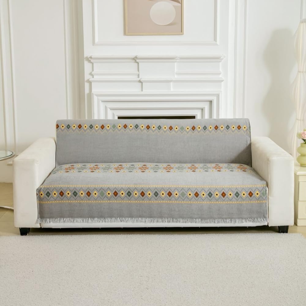 HOMETHREADS Chenille Dual Line Thick and Soft Sofa Cover | Elevate Your Living Space with Luxurious Slipcover Solutions for Sofa (Dual Line Grey, 1 Seater Large | 90x180cm)-image-37