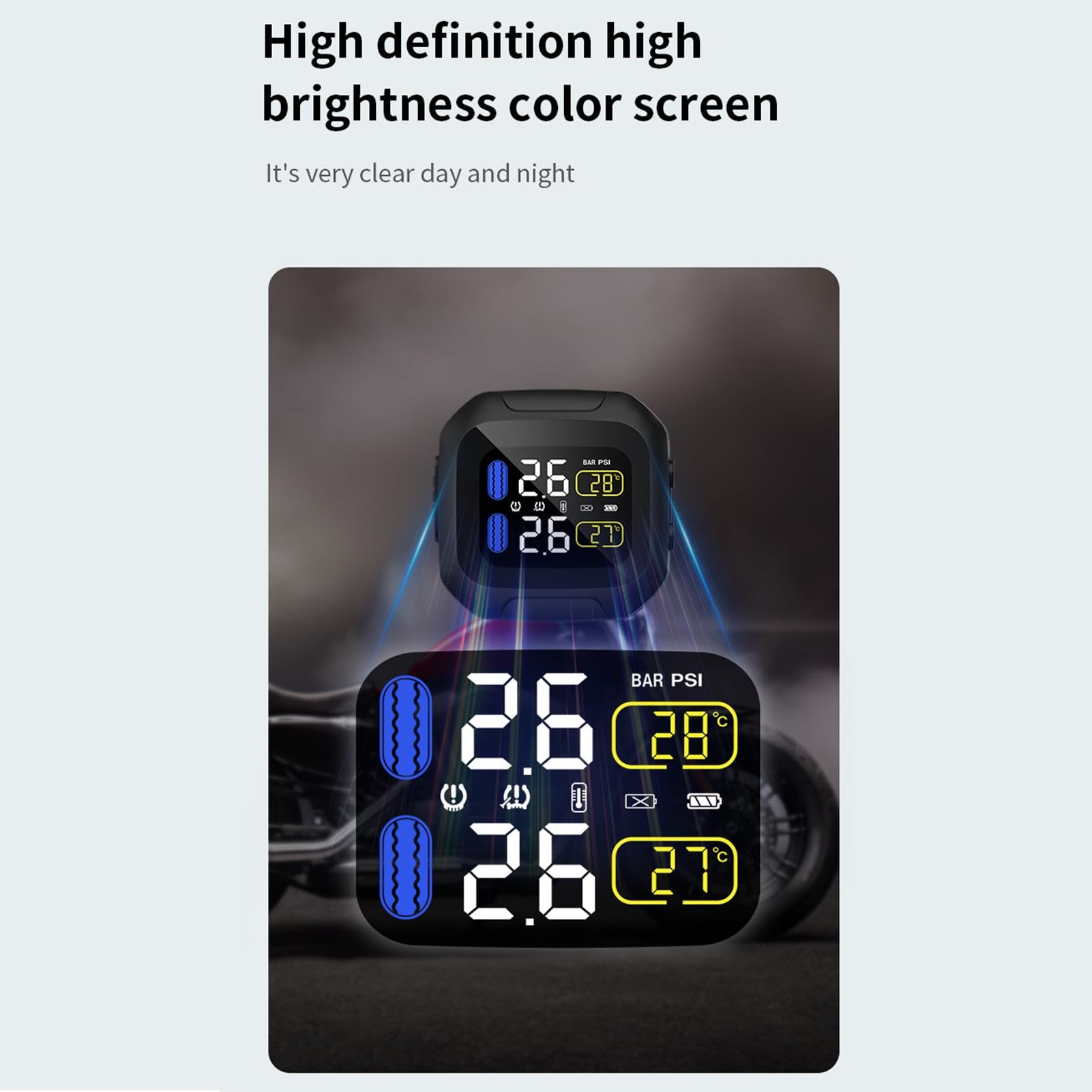 SistemaDi Monitoraggio Della Pressione Dei Pneumatici Per Moto | TPMS Solare USB Ricaricabile Da 3 V, -20 ? - +80 ? TPMS Intelligente Con Temperatura Di Lavoro Con Batteria Da 1000 MAh Per Ciclismo,