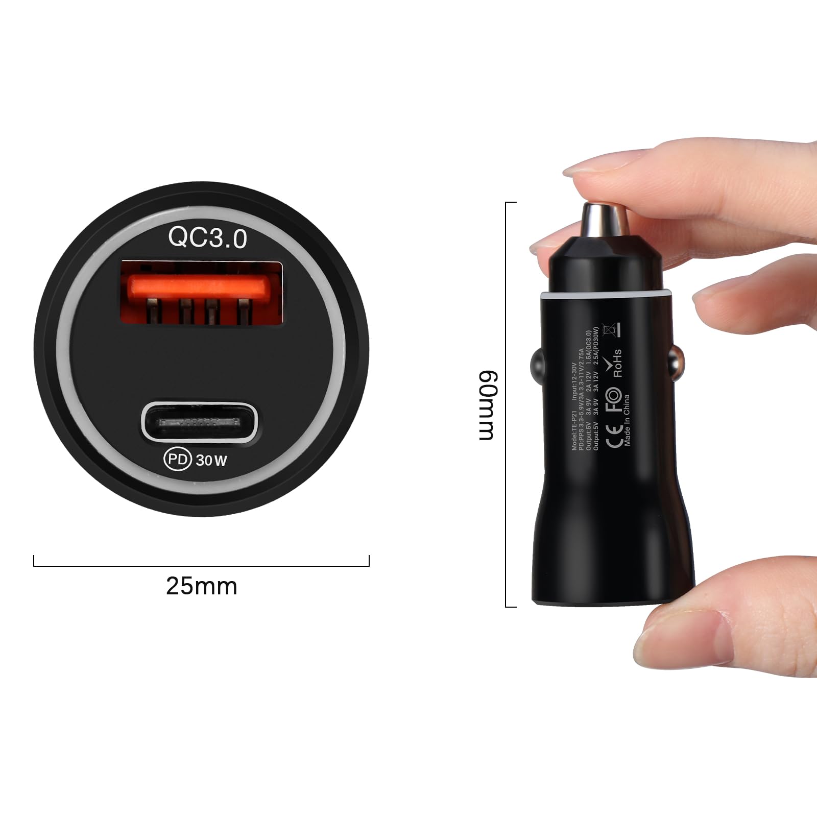 Hoppac Caricabatterie Auto, Caricatore Presa USB C Fast Charge, Doppia Porta, Accessori Accendisigari QC 18W, PD 20W Caricabatterie Per iphone Pro/Max14/13/12/Samsung/Huawei/Xiaomi
