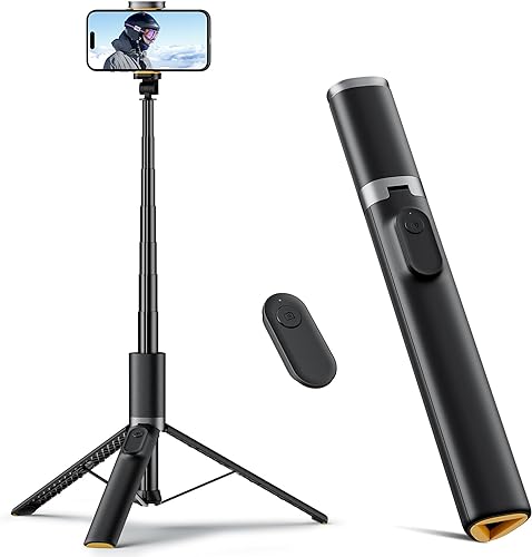 TODI - Trípode portátil para selfie stick de 63 pulgadas con control remoto y trípode para iPhone para grabación de video, trípode de viaje para