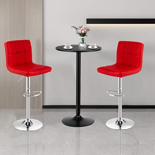 Miniatura 2 de COSTWAY Juego de mesa de bar de 3 piezas, mesa de cóctel redonda y sillas giratorias ajustables de piel sintética, moderno juego de mesa de altura