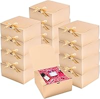Vista 10 de WLUSEAXI Paquete de 12 cajas de regalo con tapas, cajas de regalo marrones a granel con cinta de lazo marrón, caja de propuesta de dama de honor