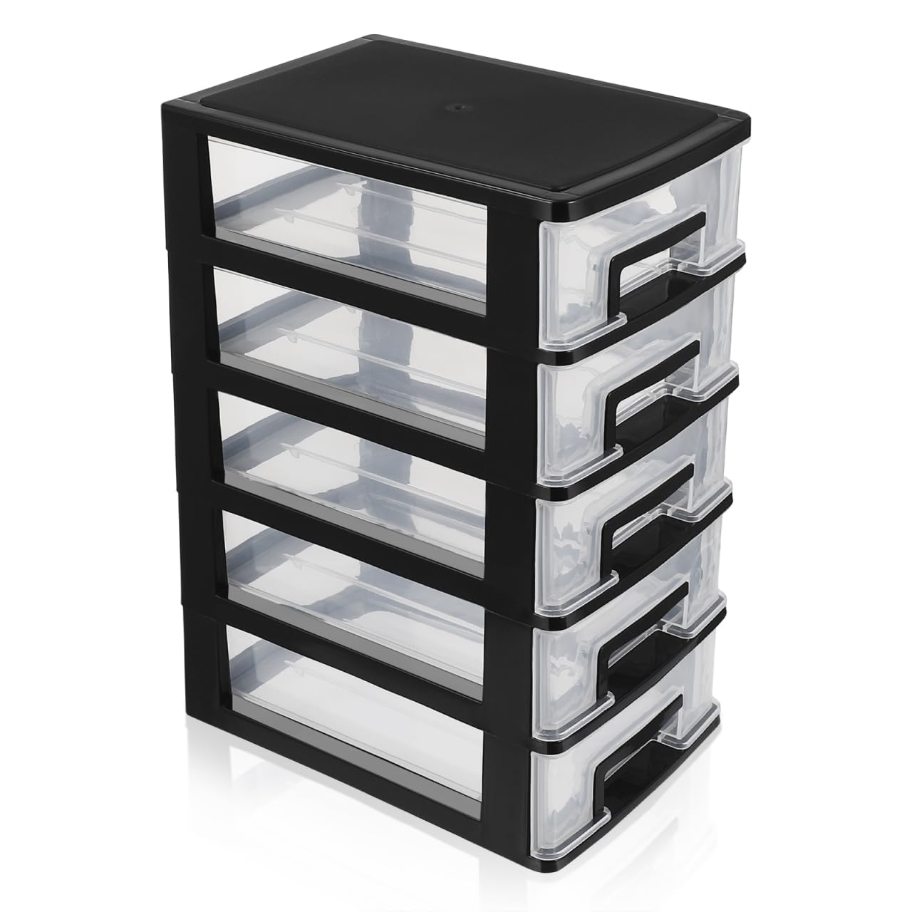 STOBOK Storage Drawer Cabinet, Multifunctional 5-Layer Transparent Plastic Desktop Organizer for Home, Office, Bedroom, Black, 12.36 x 8.30 x 5.98 inches
