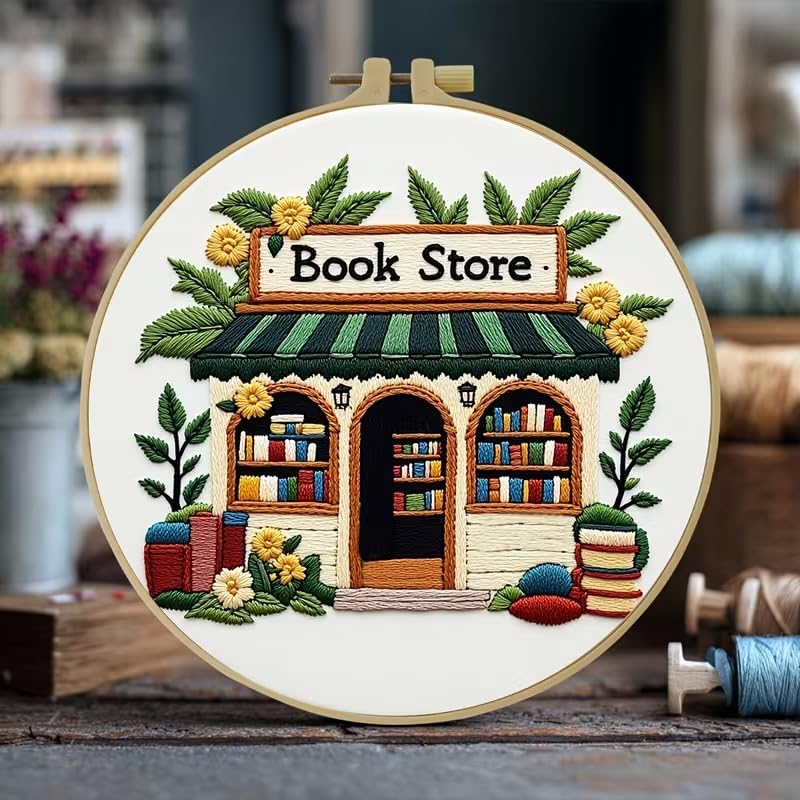 Image of Huacan Embroidery Kit for Beginners Pre-Stamped Pattern Kits for Adults with Hoop, Easy to Follow Color Thread Needlework