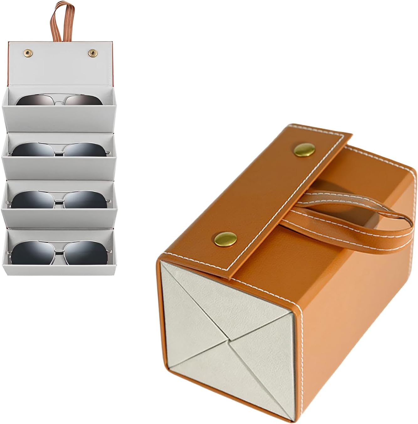 Travel Sunglasses Organizer 4 Slot, Travel Glasses Case Multiple Pairs, PU Leather Sunglasses Holder for Men Women