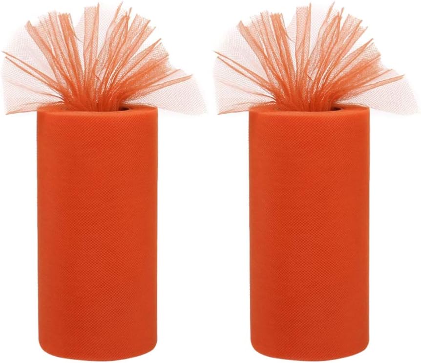 Healifty Tulle Rolls Tulle Netting Rolls Fabric Ribbon Spool for Banquet Craft Making Wedding Party Decoration 2Pcs (Orange)