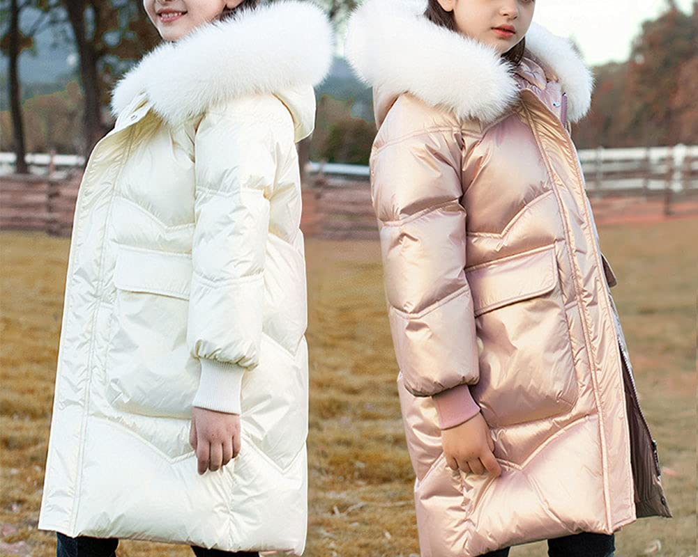Niñas Chaqueta de Plumón Brillante Acolchado Invierno con Capucha de Pelo Sintética Puffer Parka Ropa de Abrigo de Invierno Cálido