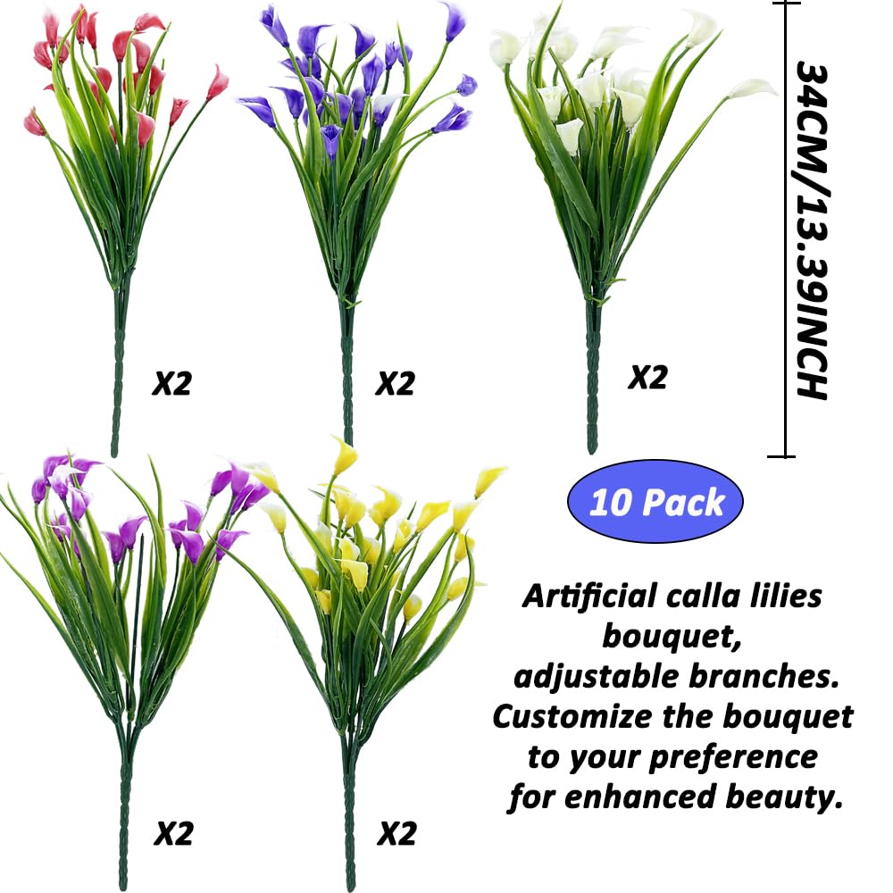 Artificial Flowers, 10-Pack Artificial Calla Lily Bouquet, UV-Resistant Plastic Flowers for Home, Garden, Office, Kitchen, or Table Decor - Image 2