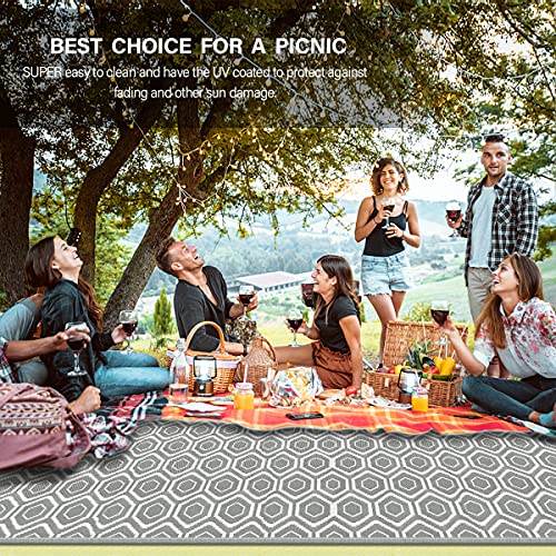 Image of fifame 9x18 Outdoor Rug, Plastic Woven Patio Mat, Waterproof RV Camping Rug | Reversible Mats, Large Floor Mat for Outdoors, RV, Patio, Backyard, Deck, Picnic, Beach, Trailer, Camping