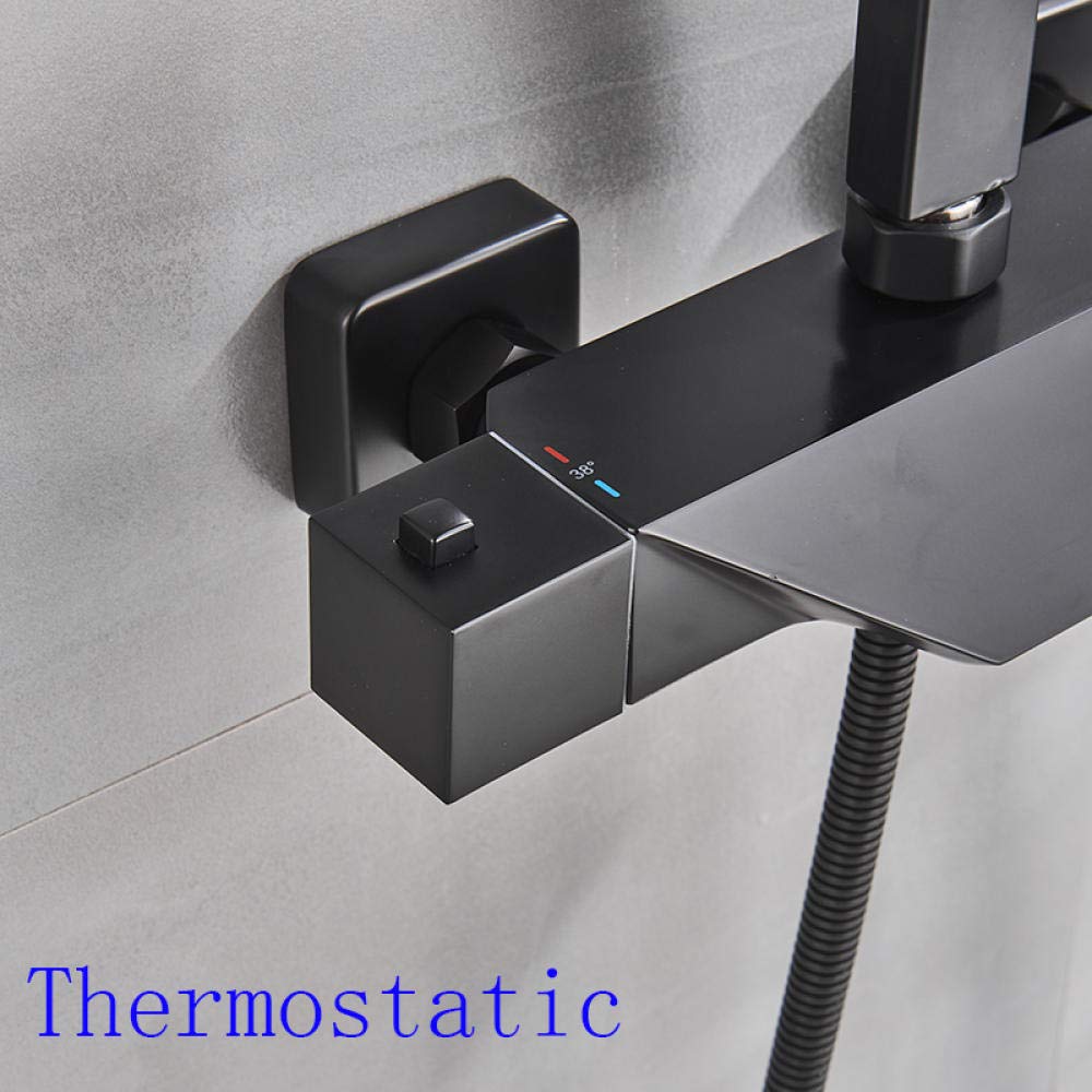 Bateria Natryskowa Termostatyczna, Zestaw Prysznicowy, Podwójny Uchwyt, Deszczownica, Bateria Wannowo-Prysznicowa, Bateria Kolumnowa, Matowa, Czarna, Bateria Termostatyczna