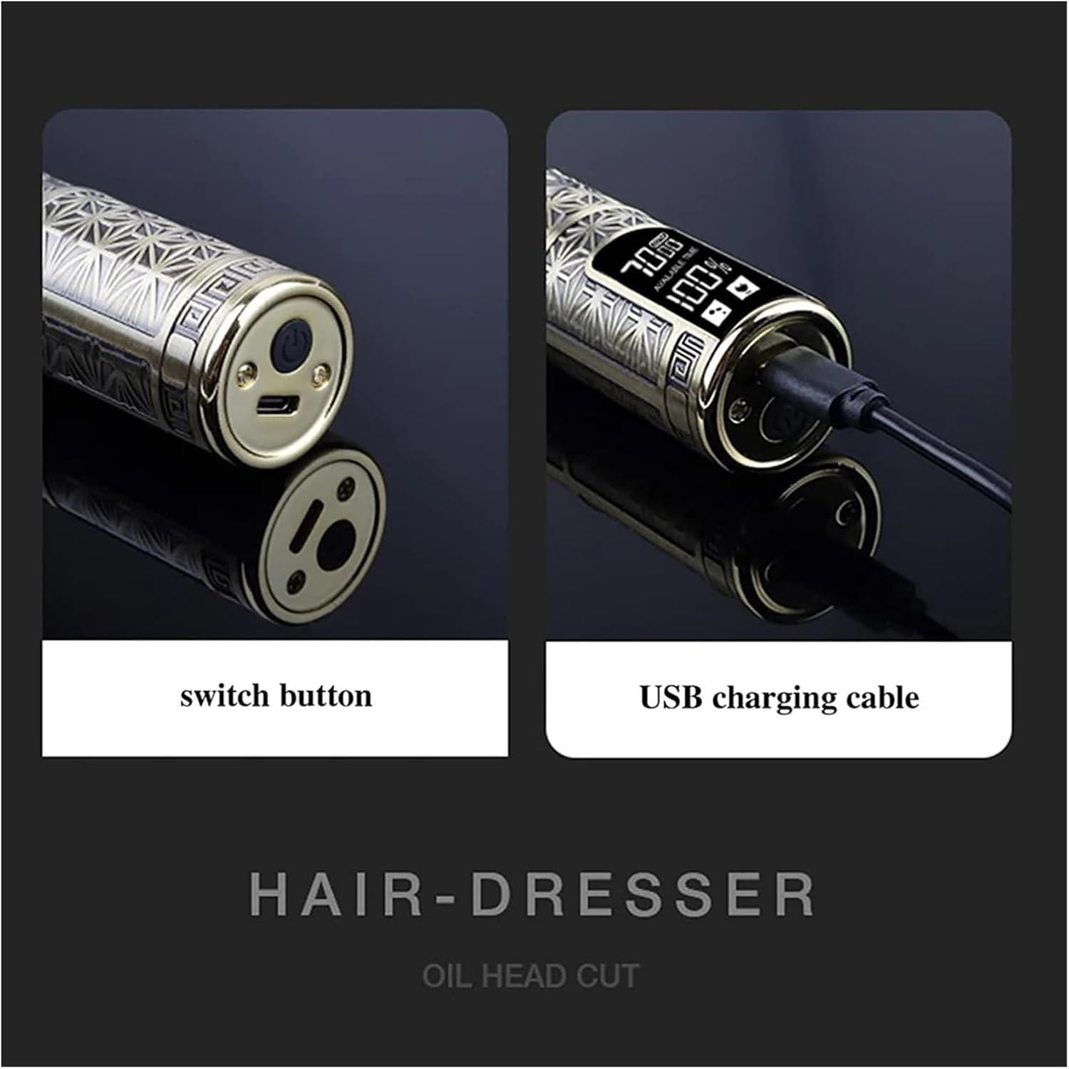 Professional Hair Trimmer Wireless Electric Hair Cutting Machine Hair Clipper Beard Shaver Men Barber for Men Haircut Style(LCD Skull)