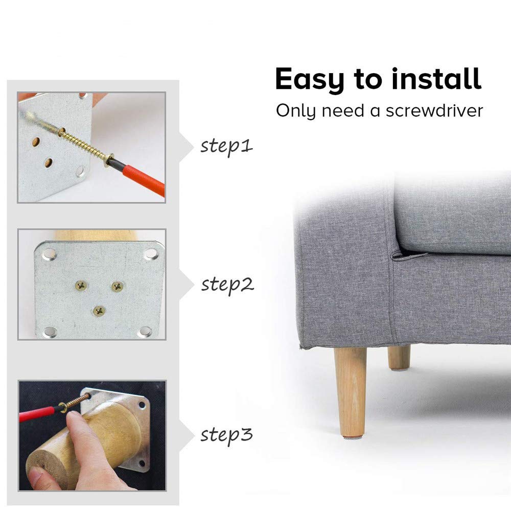 Gambe Mobili In Legno, 4 Set Di Mobili In Legno Massello Conico Sostituzione Pedana Piastra Di Montaggio E Vite Divano TV Mobile Letto Tavolo Da Pranzo (40cm,Cono verticale)