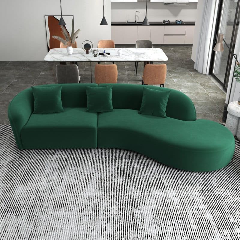 Image of 110.24 inch Modern Futuristic J- Style Curved Velvet Sofa, Sectional Sofa Round Arm with Soft Pillow for Living Room, Bedroom, Hallways (Green)