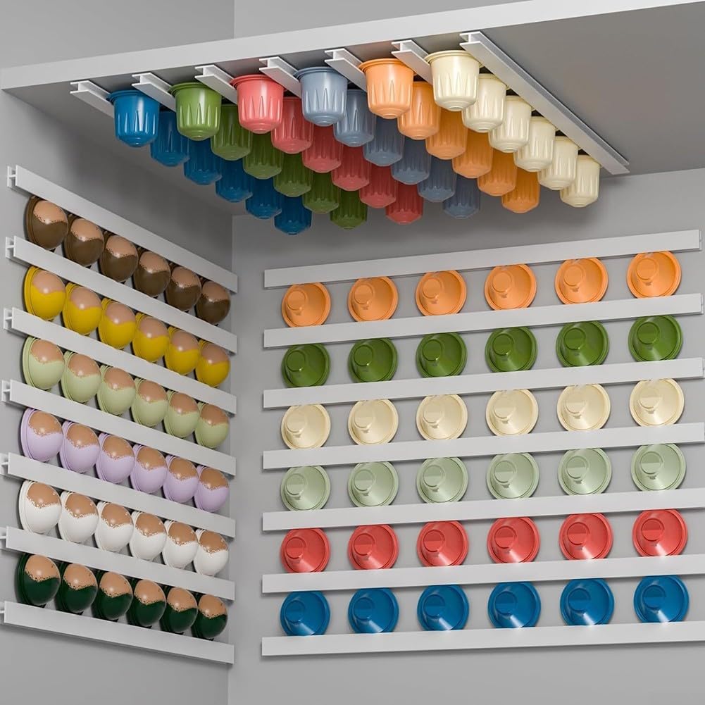 Coffee Pod Holder, Coffee Pods Storage Organiser,Wall Mount Coffee Pod Holder With Adhesives, Accommodates Bag Sizes(white)