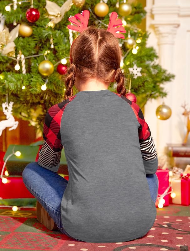 Image of BesserBay Girls Christmas Raglan Shirt Casual Leopard Stripe Patchwork Tunic Top 4-14 Years