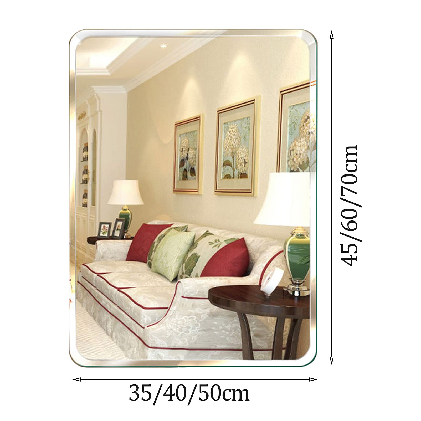 Specchio Rettangolare, Specchio da Bagno Montato a Parete con Bordo smusso, sospeso Orizzontale o Verticale per Il Soggiorno Camera da Letto in camerino （70 x 50 cm） Natural,50x70cm