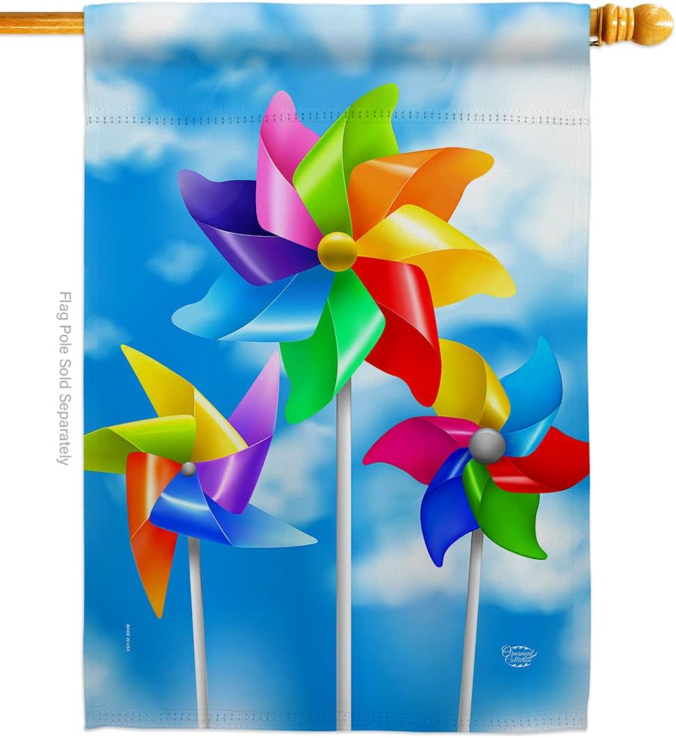 Pinwheels House Flag Summertime Fun and Sun Beach Pool Luau Tropical Party Season Outdoor Sunny Small Decorative Gift Yard Banner Double-Sided Made In USA 28 X 40