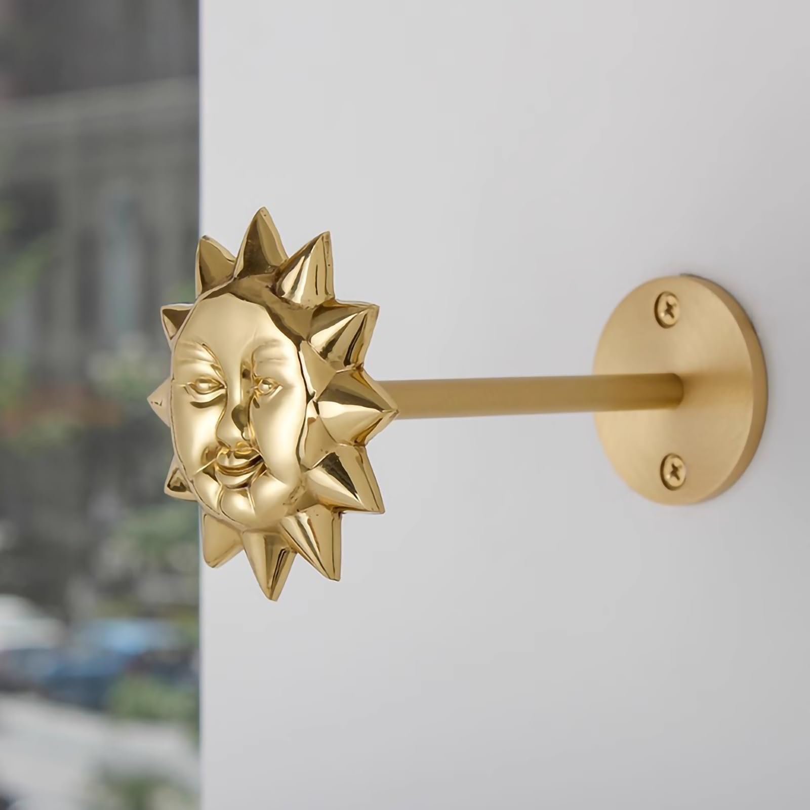 Generisch Goldene Sonnen- und Mond Gardinenhalter, Metallische Vintage Gardinenhaken, Dekorative Haken in Sonnen- und Mondform, Geeignet für Schlafzimmer/Wohnzimmer/Arbeitszimmer(Sun*1)