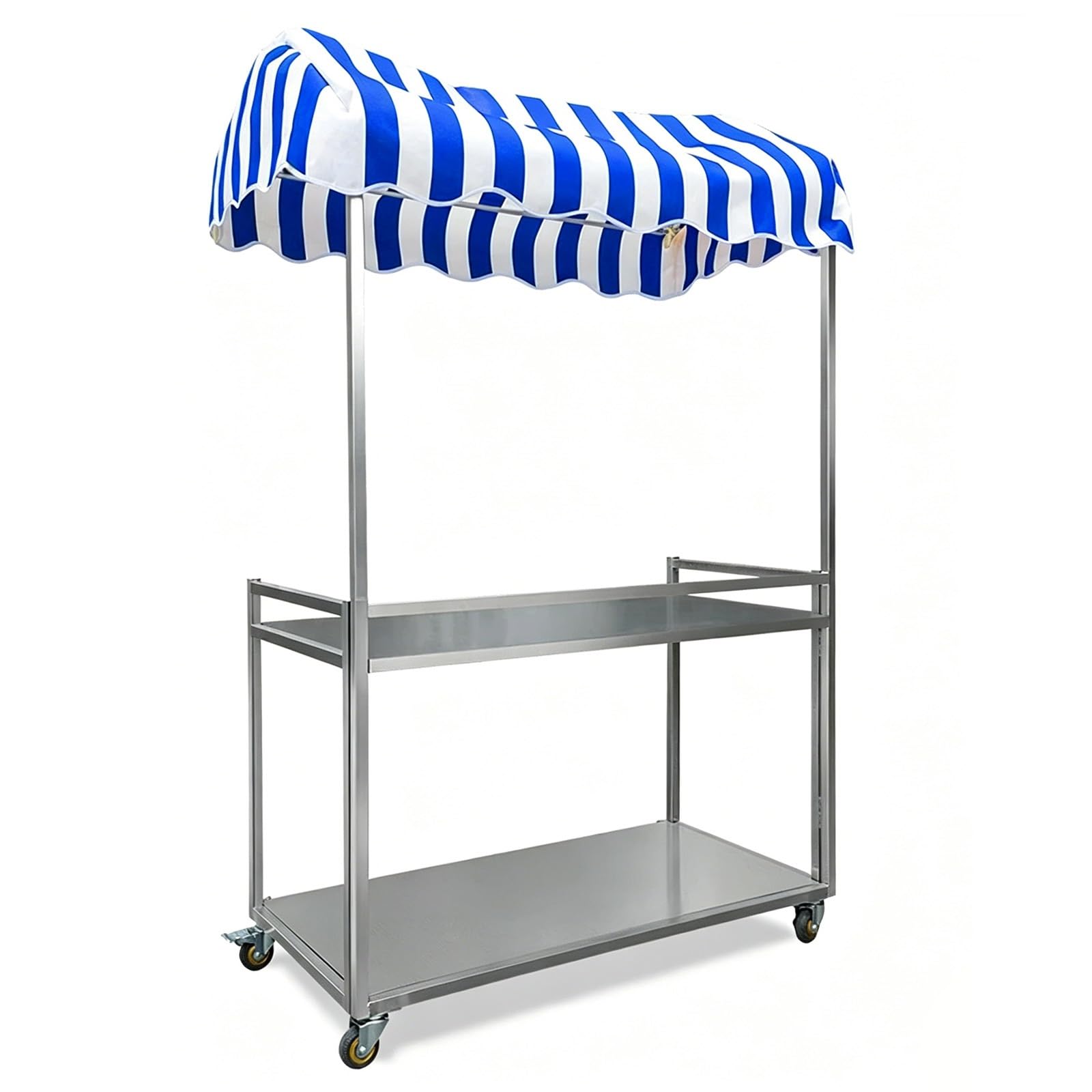 Portable Vendor Cart, Farmers Market Stand, Galvanized Steel, with Canopy, Fenced, Wheels, for Market/Street Food/Events(Blue,120x60x190cm/47x23x75in)