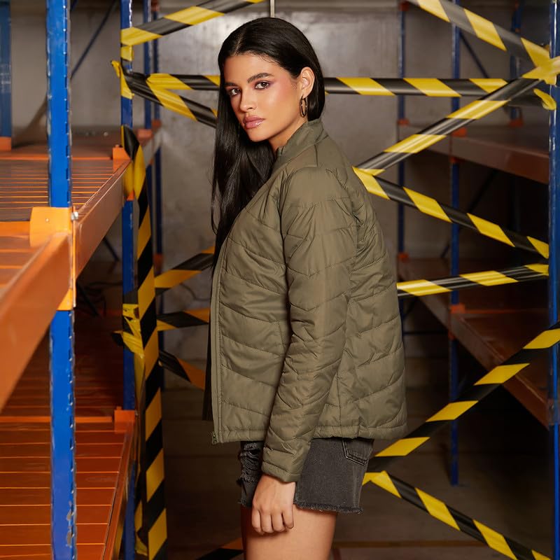 Image of Campus Sutra Women's Fleece-Lined Biker Jacket For Casual Wear | Spread Collar | Long Sleeve | Zipper Closure | Jacket Crafted With Comfort Fit For Everyday Wear