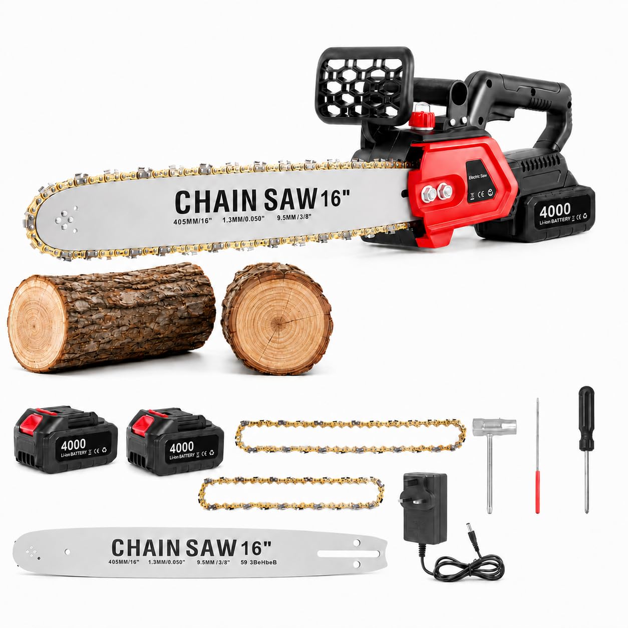 16" Electric Chainsaw, 1800W Brushless Cordless Chainsaw, 21V Powerful Battery Chainsaws with 2 Rechargeable Batteries, 2 Chains & Chain and Guide Bar, 25,000 RPM Handheld Chain saws for Wood Cutting