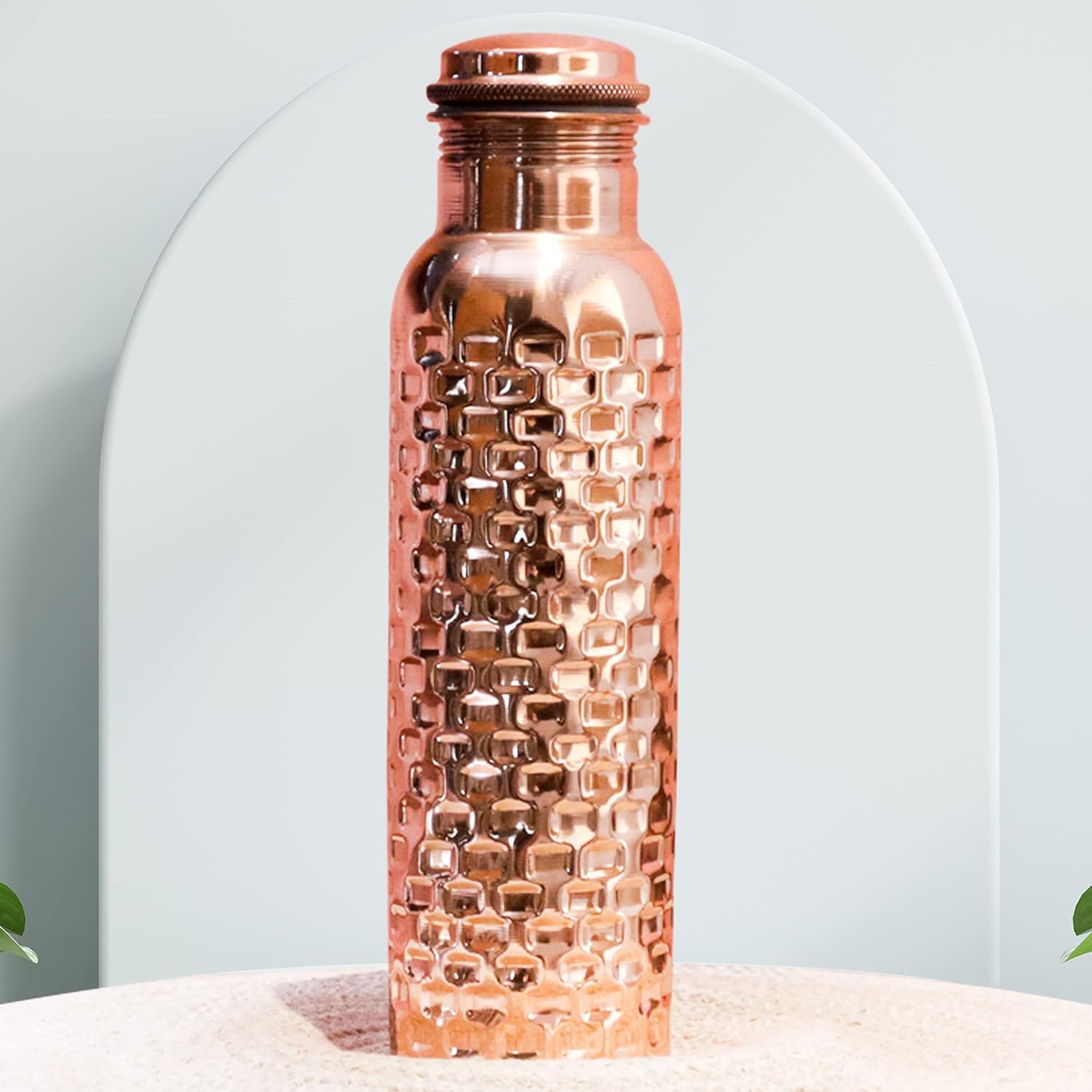 Craft Trade Set of 2 Diamond Pure Copper Bottle with Lid and Carry Bag for Drinking Water BPA Free Leak Proof Boosts Immunity & Liver Health - Image 3
