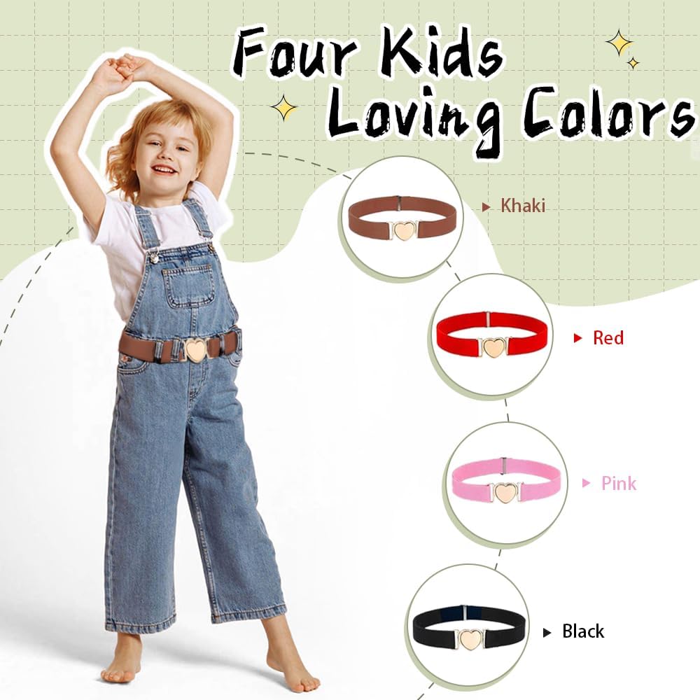 5 Pieces Girls Belt Cute Heart Shape With Metal Buckle Elastic Stretch Adjustable Waist Belt for Girls Jeans Dress