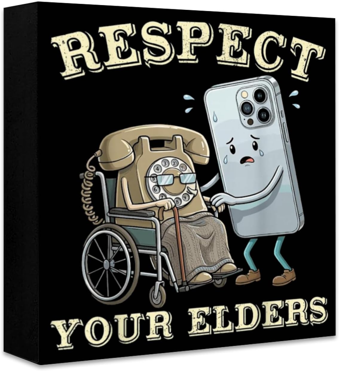 Respect Your Elders Retro Smartphone Technology Humor Creative Model Table Ornament Creative Decorative Items Artistic Craft for Home Desk Decor & Gifting