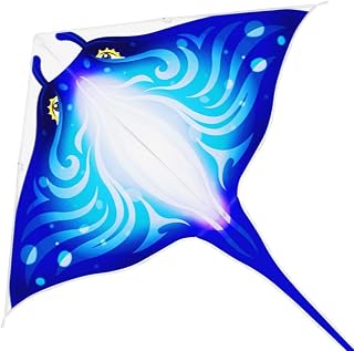 Mint's Colorful Life Manta Ray Devil Fish Delta Kite - Easy Fly 58" Large Kite for Kids Adults with 300ft Line