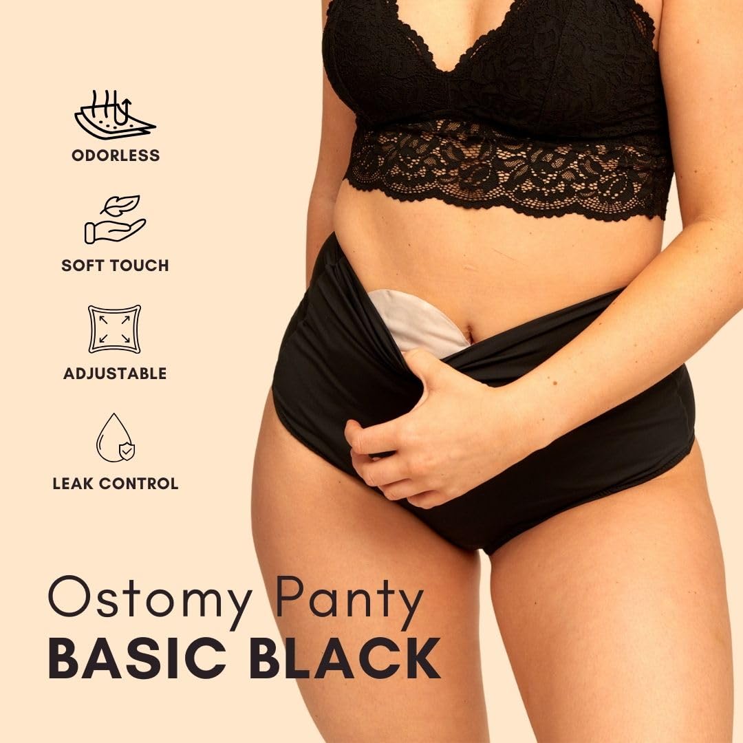 SIIL Ostomy Bag Covers for Women Underwear, High-Waist Colostomy, Ileostomy Supplies, Discreet Ostomy Panties W/Inner Pocket (M) Black