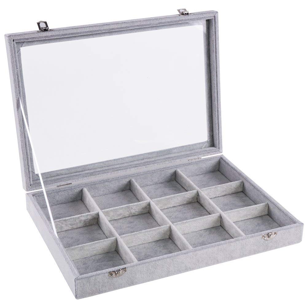 Plateau à bijoux en velours 12 cases pour sublimer votre coiffeuse au quotidien