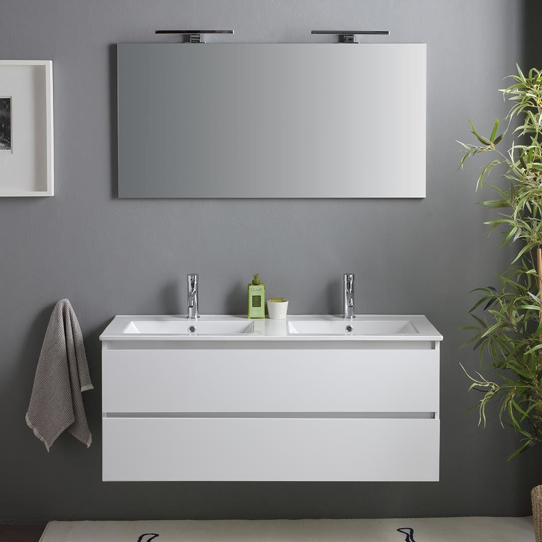 Kiamami Valentina - Mueble de baño Blanco Brillante 120cm, cajones y Lavabo Doble | Benaco