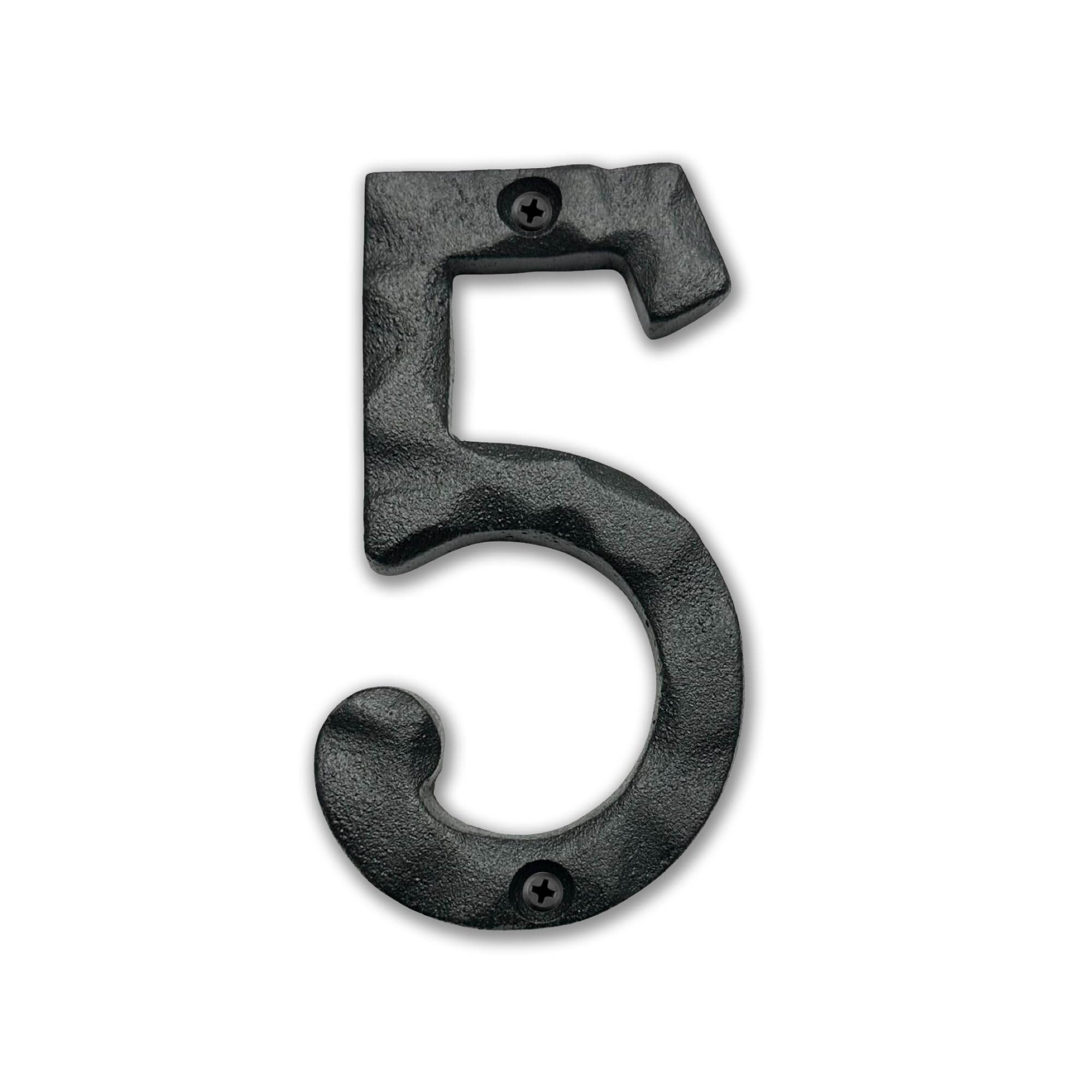 NACH House Numbers for Outside, 4 inch Black Address Numbers for House - Number 5 - Rustic Numbers for Outside with Mounting Hardware