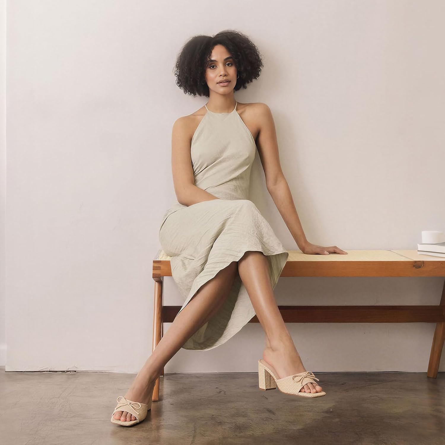 Erocalli Chunky Heels for Women Block Mules Sandals Square Open Toe - Bow, Summer, Raffia, Slip On, Slides Wedding Shoes - Image 5