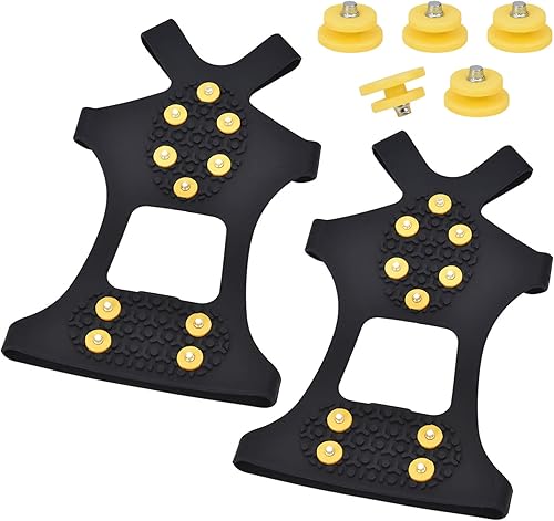 Manledio Tacos de hielo para zapatos y botas, crampones de acero inoxidable para tracción antideslizante en nieve y hielo, agarres y picos