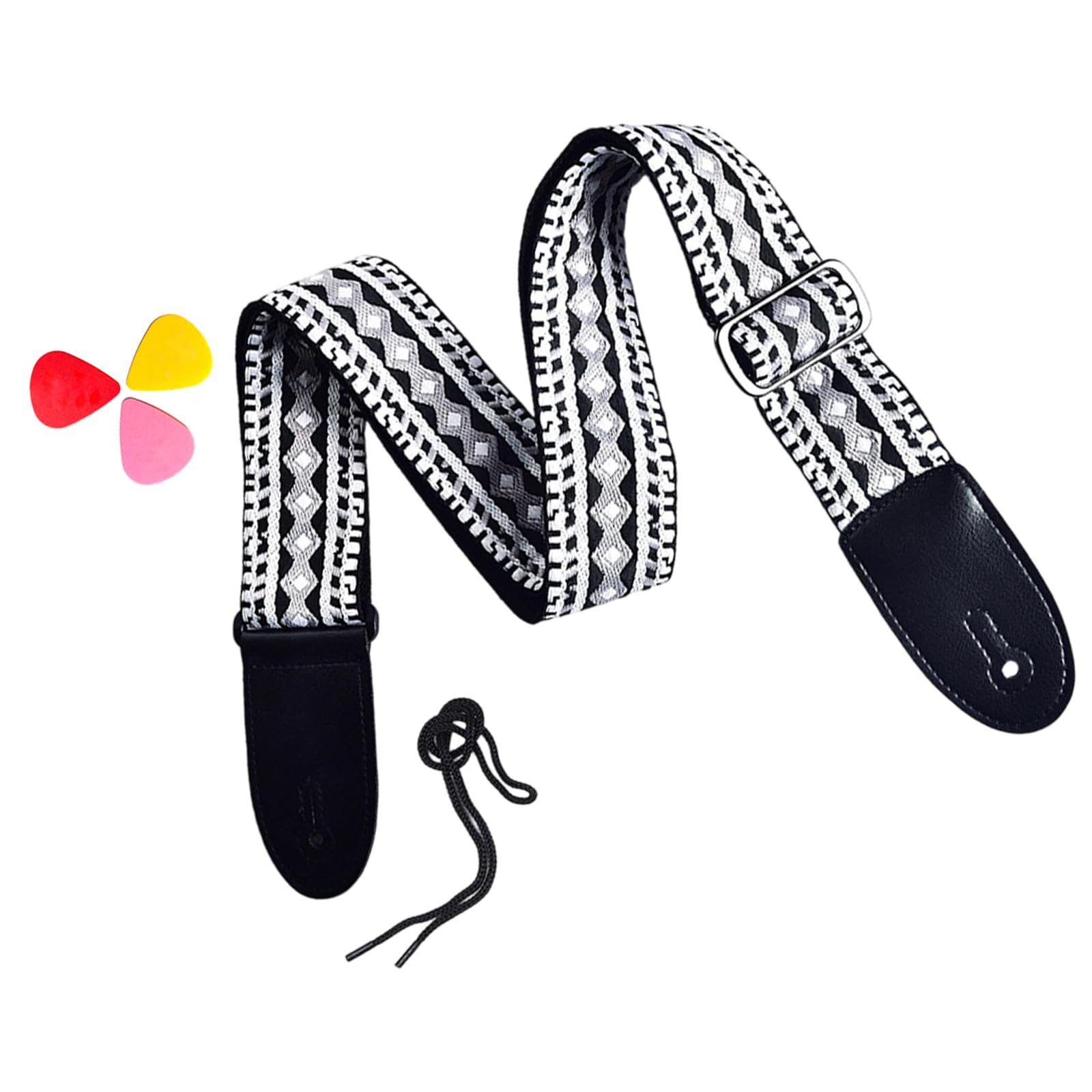 QIAOLIDA Weaving PU Leather Ends Guitar Strap, Soft Adjustable Comfortable Cotton Acoustic Guitar Strap for Electric Guitars Bass