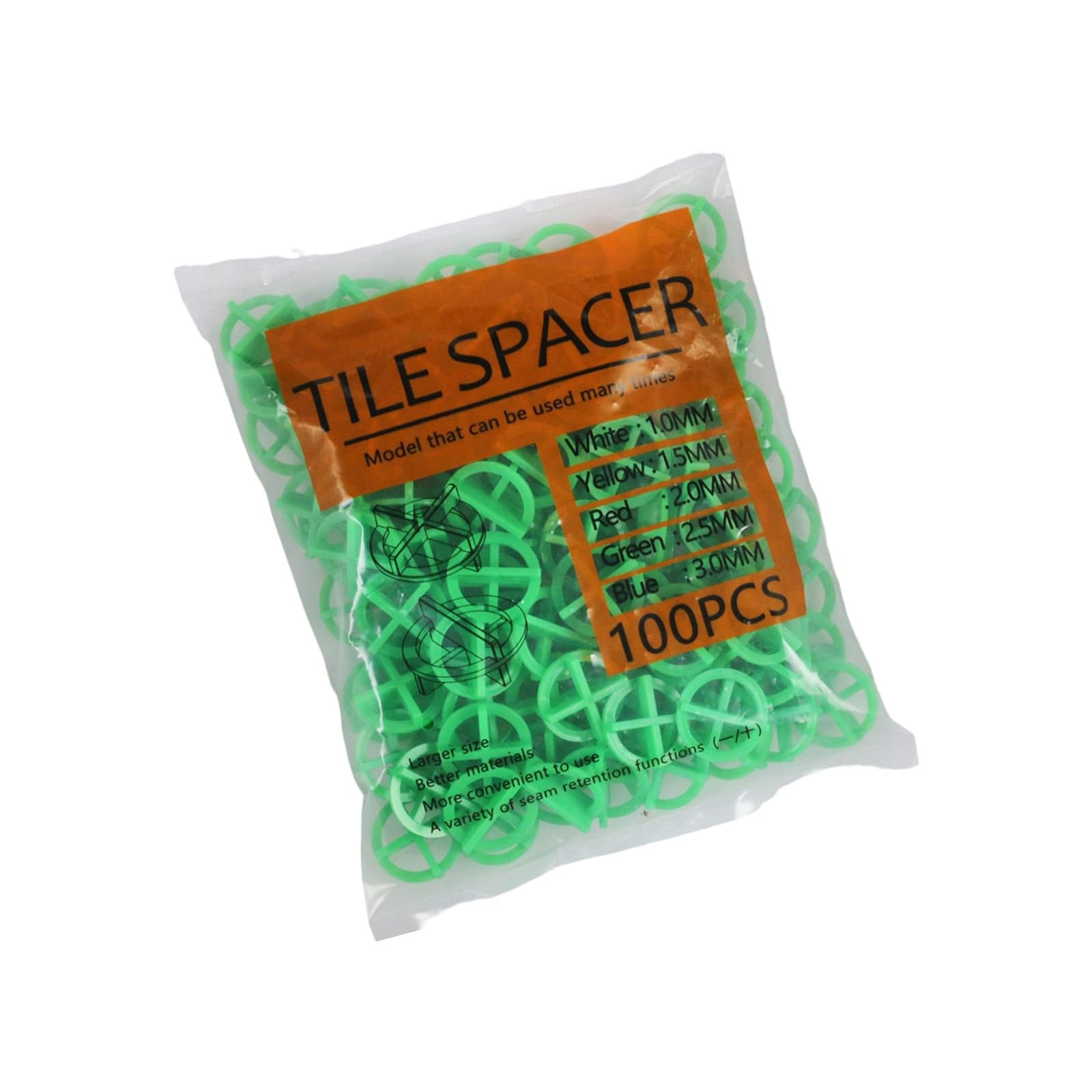 100-Pack PP Spacers for Wall and Floor Installation, Available in 1mm 2mm 3mm Sizes General Purpose Tiles Installation Spacers
