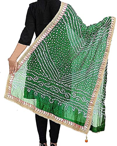 Image of Women's Jaipuri Art Silk Bandhej Rajasthani Bandhani Dupatta with Gota Patti Lace