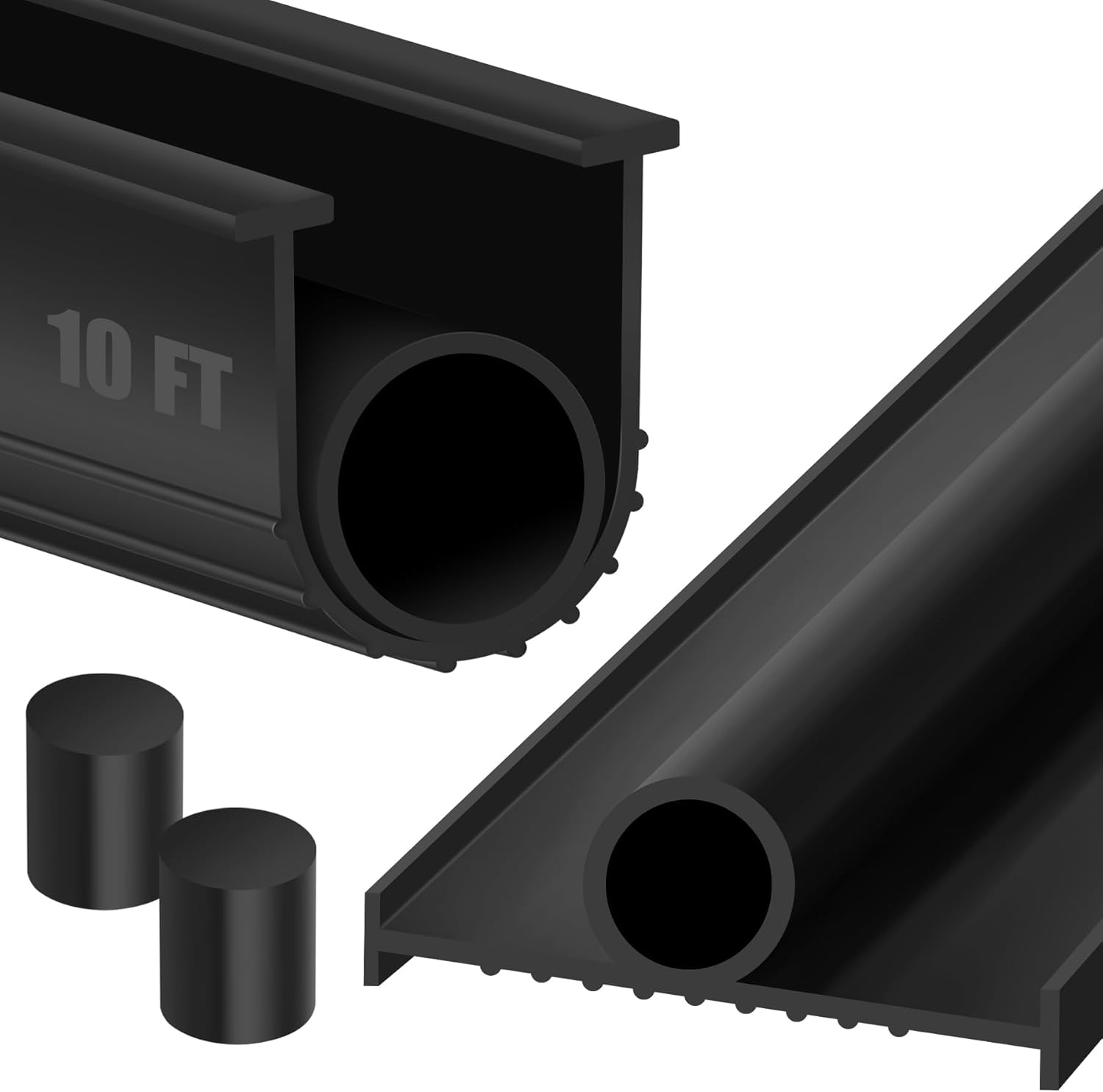 ToLanbbt Garage Door Bottom Rubber Seals, 16.4 FT Pre-drilled Aluminum Track Retainer Kit, Garage Door Weather Stripping Kit Universal U+O Ring Weatherproof Rubber Bottom Strip (1.57" Width, Black)