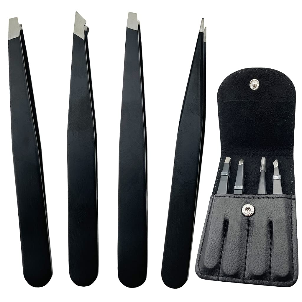 Smukdoo Professional Tweezers for Eyebrows,4 Pcs Eyebrow Tweezers Set for Ingrown Hair Removal