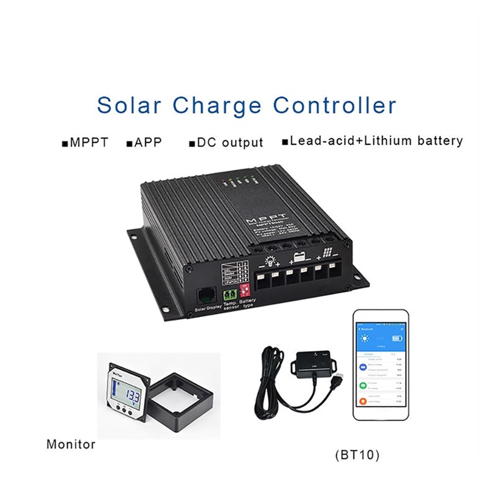 Contrôleur de charge solairev Contrôleur De Chargeur Solaire MPPT 40A 12V 24V, Support Bluetooth APP LCD, Régulateur Automatique De Panneaux Solaires For Batterie Au Lithium, Camping-car Simple et pra