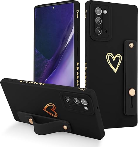 Fiyart Funda diseñada para Samsung Galaxy Note 20 con soporte para teléfono, bonita funda protectora de cámara con correa de muñeca para mujeres y