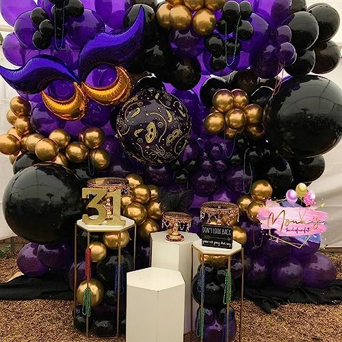 Image of Purple and Black Balloons, 12 Inch Metallic Purple Black Party Balloons Confetti Latex Helium Balloon for Halloween Graduation Birthday Wedding Party Decorations